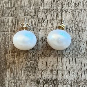 Authentic large Akoya Pearl stud earrings with 14k gold backing. Brand is Masako